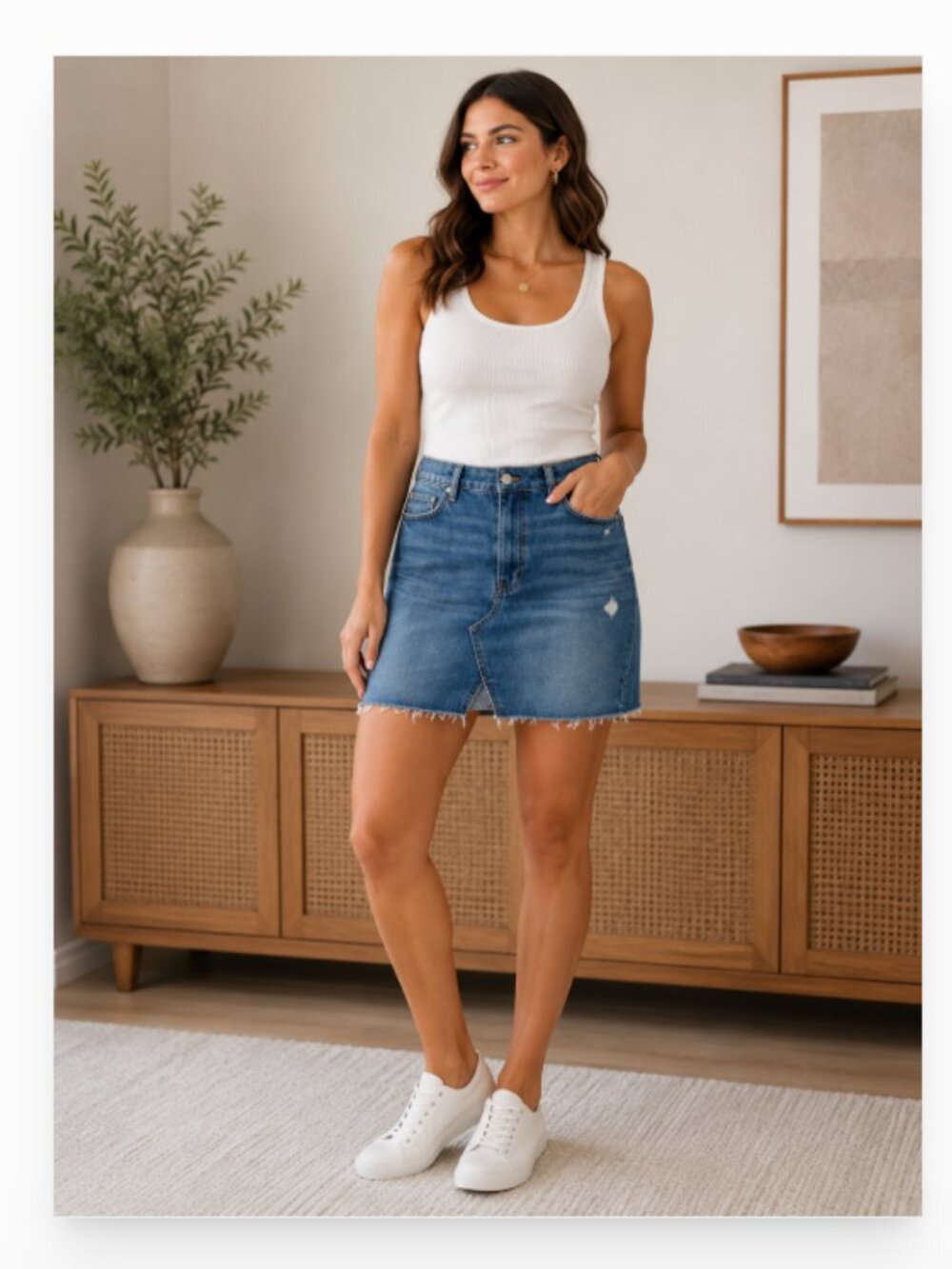 H&M women's 10 button fly denim mini skirt medium wash with distressing EUC